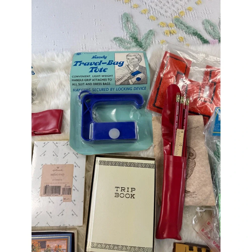 Vintage Owl Trip Book Address Telephone‎ Memo Pad Pencils Wind Sock Set Lot